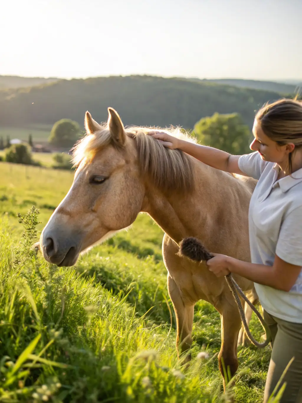 Volunteers are assisting with horse grooming and stable maintenance at LES CAVALIERS DU PONTO, highlighting the community involvement in the organization's programs.